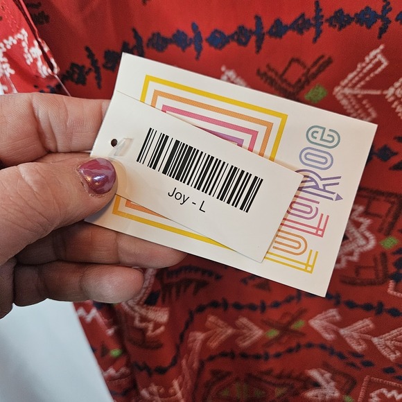 Lularoe Joy Long Sleeveless Vest Arrows Red  Sz:Lg  NWT Aztec Side Slits Boho - Picture 3 of 5